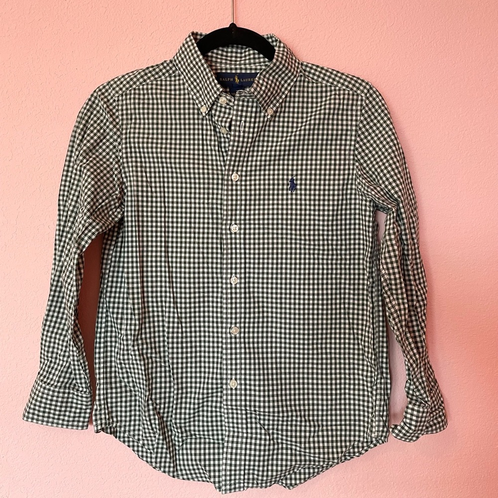 Ralph Lauren Boys Green Gingham Button Down